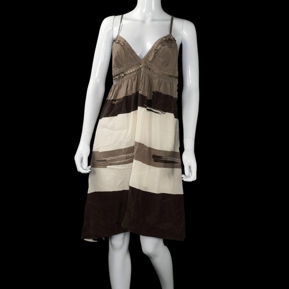 NWT YAYA Afledo Taupe Cream Print Slip Dress - Picture 3 of 5